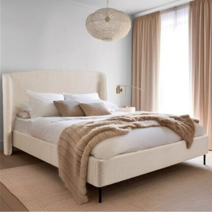 Elegant Bouclé Bed for Peaceful Sleep – Custom Size Bed – Bouclé Upholstered, UAE Beds Factory