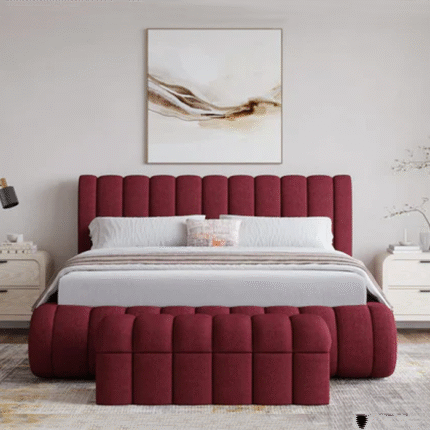 Cloud Beds Boucle Fabric Beds - Maximalist Upholstered Bed With Ottoman | Luxury Modern Custom Bed UAE - Wood York