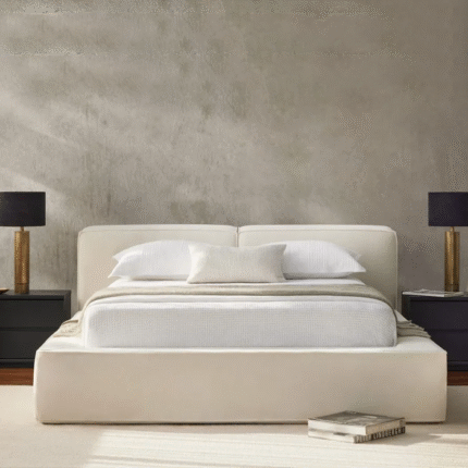 Contemporary Platform Bed for Peaceful Sleep – Custom Size Bed – Bouclé Upholstered, UAE Beds Factory